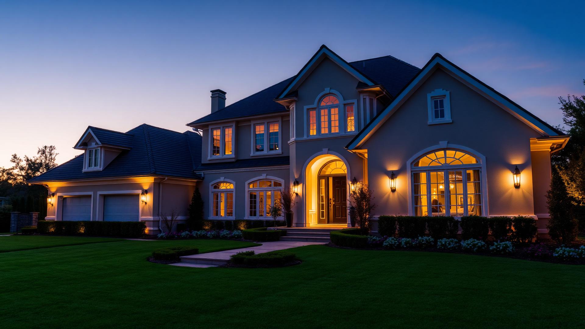 Beautifully decorated luxury home at dusk